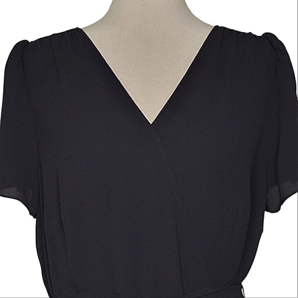 Talbots Black V-neck Cascading Wrap Lined Dress Size 12P - Picture 4 of 11